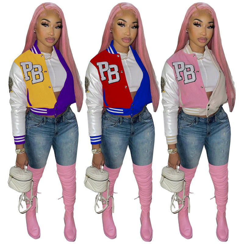 Chaqueta casual con bloques de color a la moda para mujer