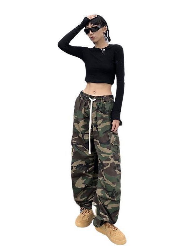 Vintage Camouflage Hip Hop Drawstring Casual Women Street Cargo Pants