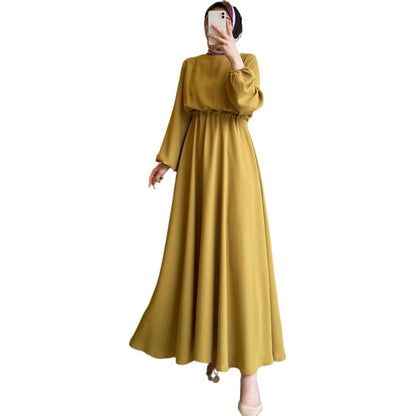 Women Casual Solid Color Abaya Long Sleeve Maxi Dress