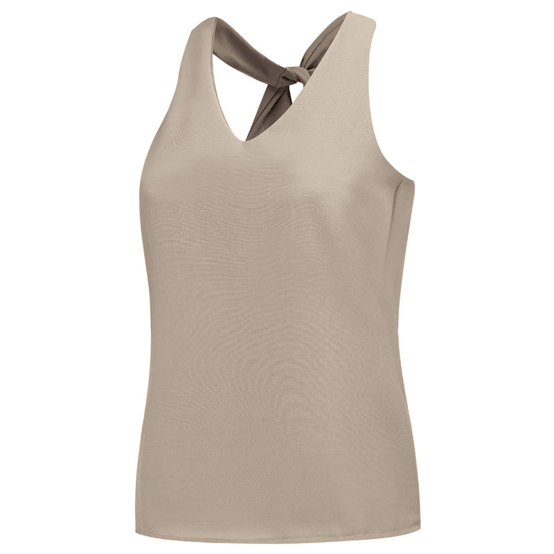 Camiseta básica informal sin mangas con cuello en V y color liso para mujer