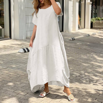 Vestido largo informal de verano para mujer, holgado, de algodón y lino, talla grande