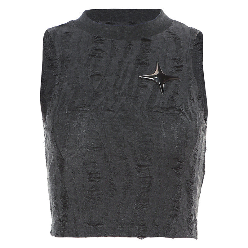 Top corto sin mangas con estrellas esmeriladas informal a la moda para mujer