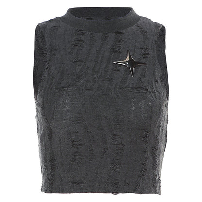 Top corto sin mangas con estrellas esmeriladas informal a la moda para mujer