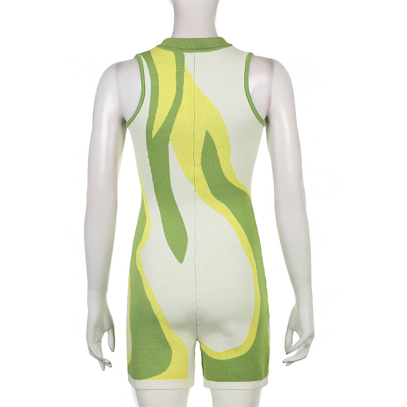 Women Casual Knitted Playsuits V Neck Sleeveless Turn Down Collar Button Up Outfits Bodycon Rompers