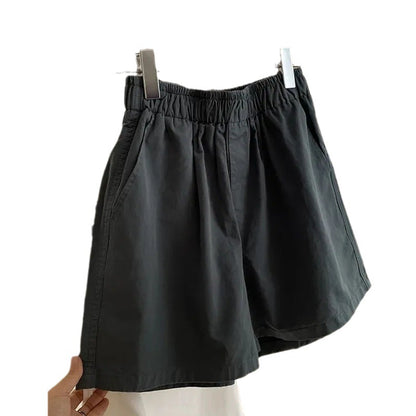 Pantalones cortos de pierna ancha, holgados, informales, de algodón puro, de color liso, para mujer