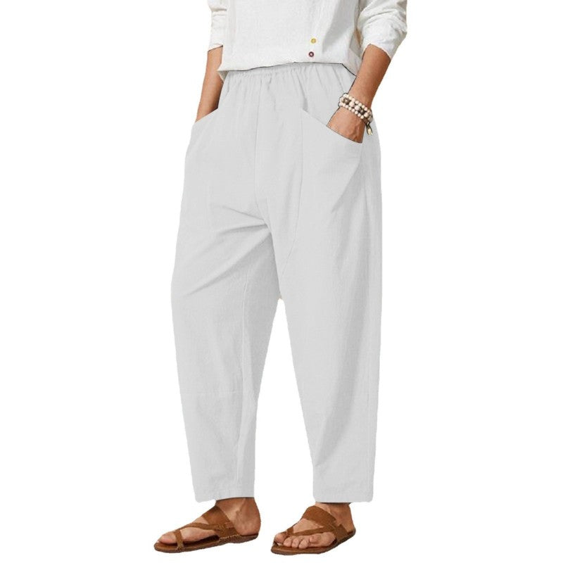 Women Solid Color Casual Stitching Loose Harem Elastic Waist Pants