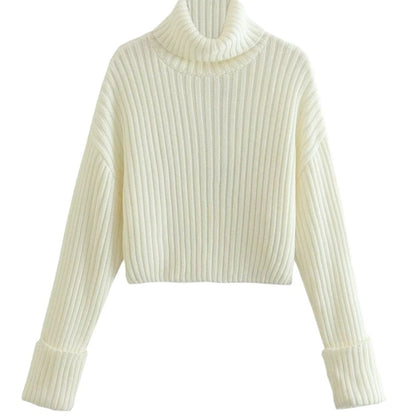 Suéter de cuello alto a rayas de color liso informal de moda para mujer Otoño Invierno
