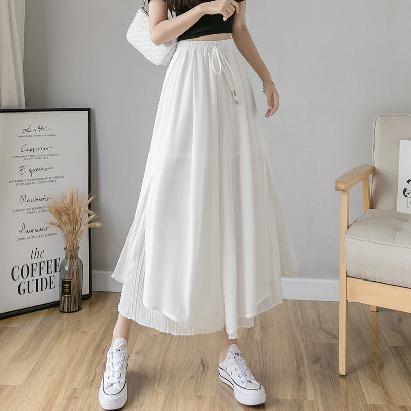Women Fashion Casual Solid Color Chiffon Culottes Pants