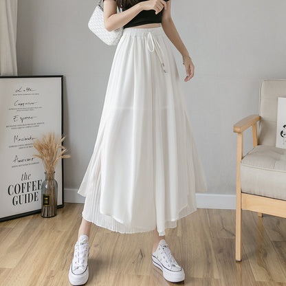 Women Fashion Casual Solid Color Chiffon Culottes Pants