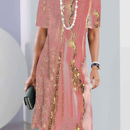 Vestido informal de manga corta con cuello redondo y estampado geométrico para mujer