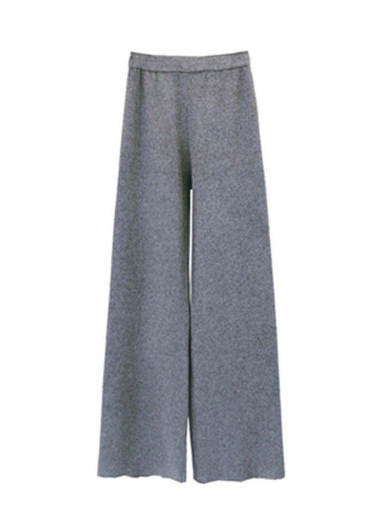 Women Casual Pants Thickened Knitted Wide-Leg High-Waisted Straight-Leg Pendant Long Pants