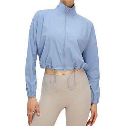 Women Casual Solid Color Yoga Drawstring Sports Running Top