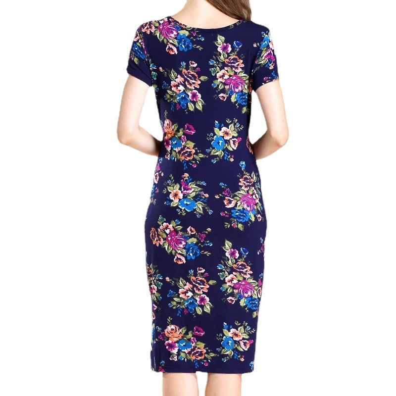 Vestido de lactancia de manga corta con estampado floral informal de moda de verano para mujeres embarazadas
