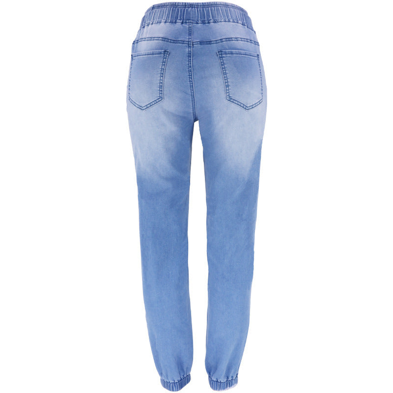 Pantalones deportivos de mezclilla elásticos casuales de moda para mujer