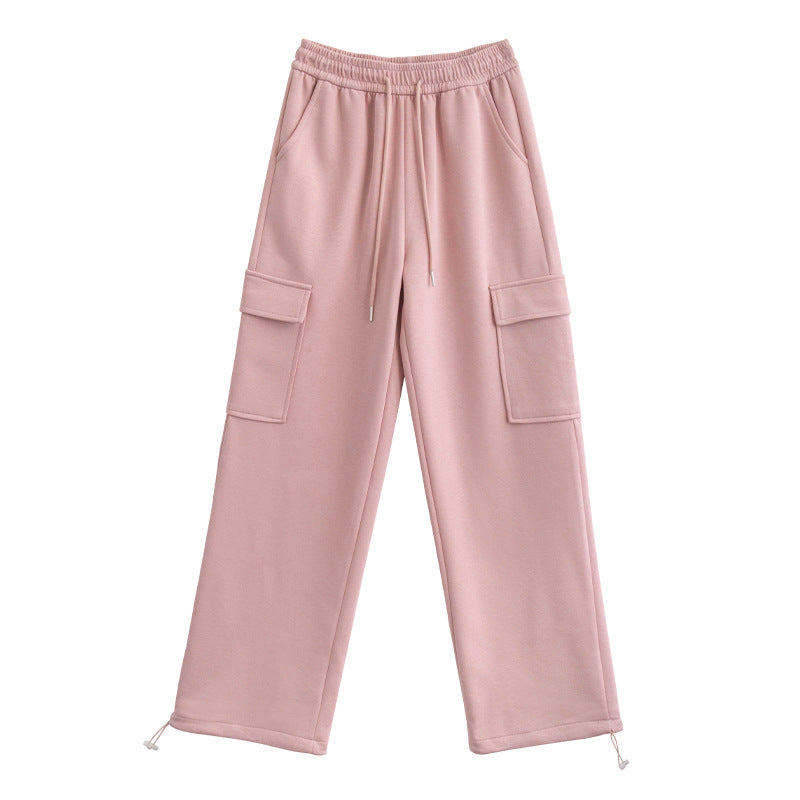 Women Fashion Casual High Waist Loose Harlan Straight Cargo Pants