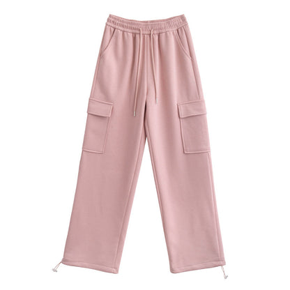 Women Fashion Casual High Waist Loose Harlan Straight Cargo Pants