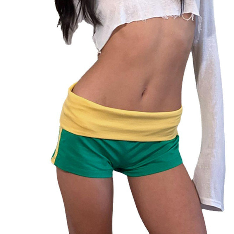 Summer Women Contrast Color Letter Printing Basic Sports Casual Shorts