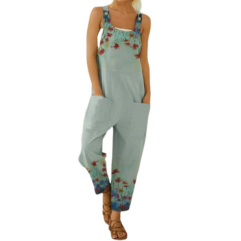 Summer Women Fashion Casual Abstract Printed Strap Jumpsuits