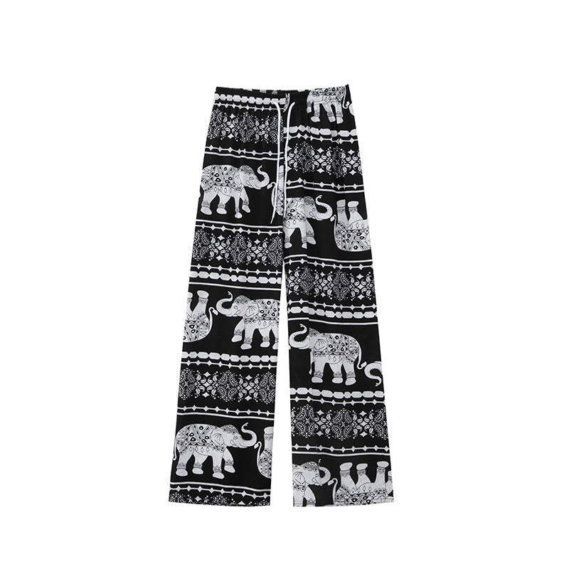 Women Casual Elephant Print Beach Pants