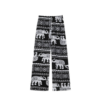 Women Casual Elephant Print Beach Pants