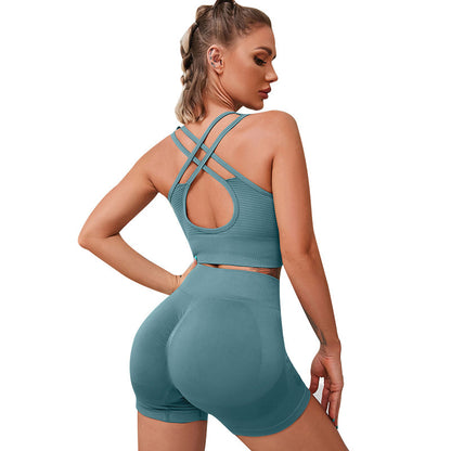Conjunto deportivo de 2 piezas para mujer, camiseta sin mangas con corte en la espalda, pantalones cortos ajustados, color sólido, informal