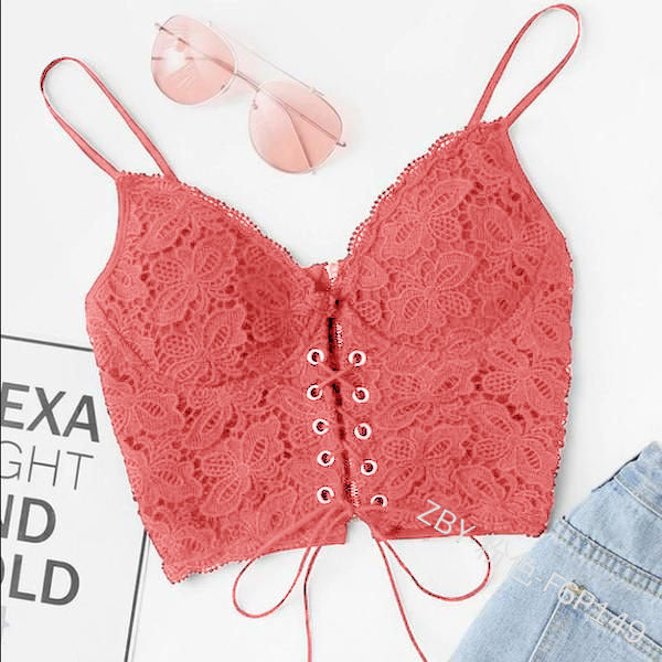 Women Edgy Casual Sleeveless Solid Color Lace Crop Camisole Bra