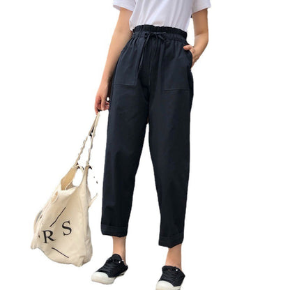 Women Casual Harem Pants Lace Up Loose High Waist Wide Leg Pants