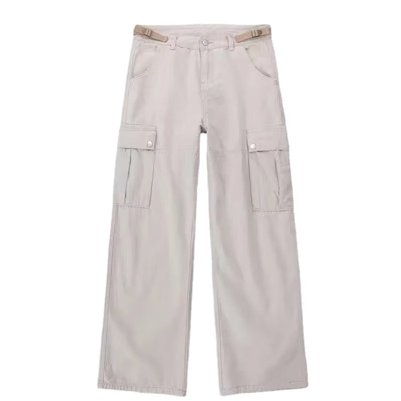 Women Fashion Casual Solid Color Loose Cargo Pants