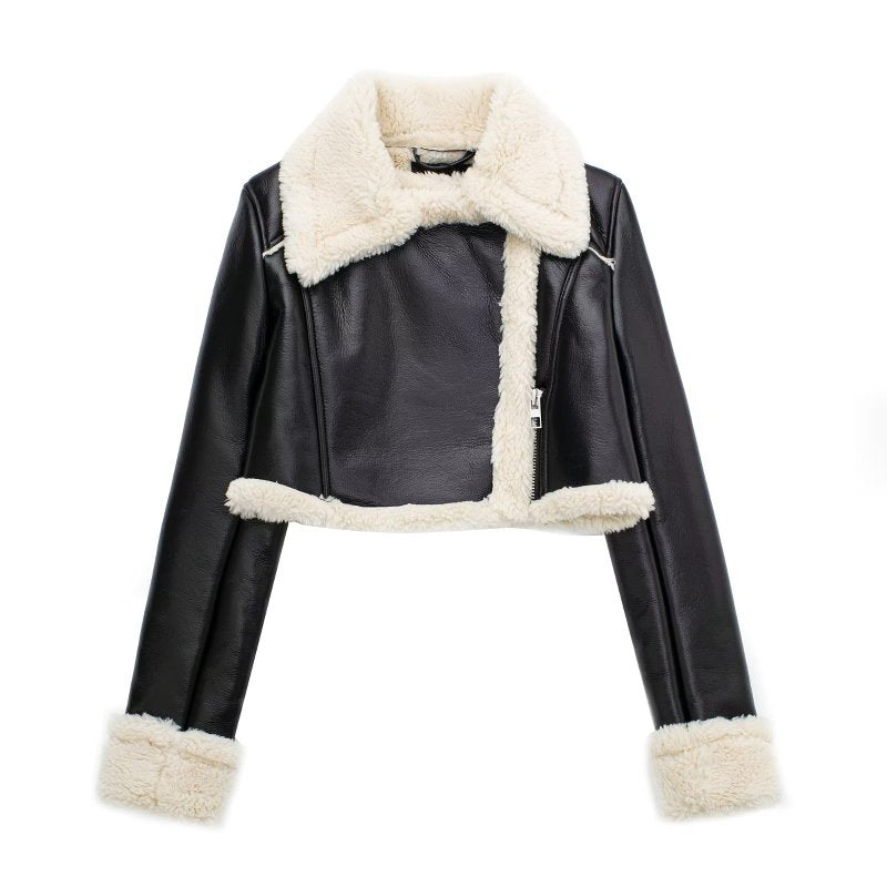 Chaqueta de felpa de PU informal de invierno para mujer