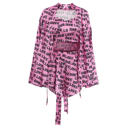 Conjunto de pijama informal con estampado de letras para mujer, camisola tipo cárdigan, top y pantalones cortos para el hogar