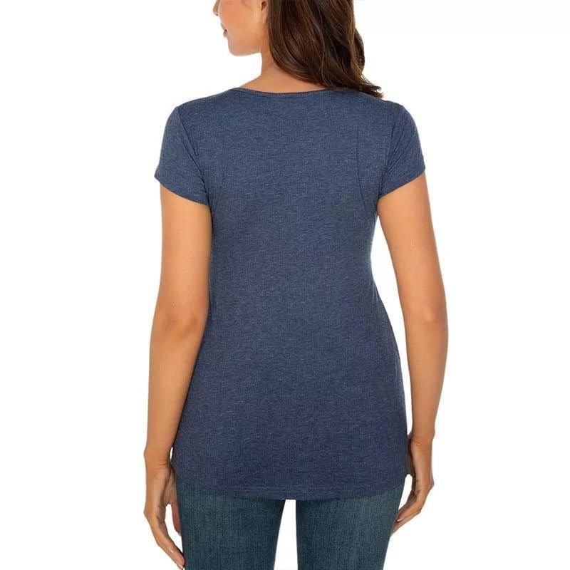 Pregnant Women Casual Solid Color Round Neck Short Sleeve Top