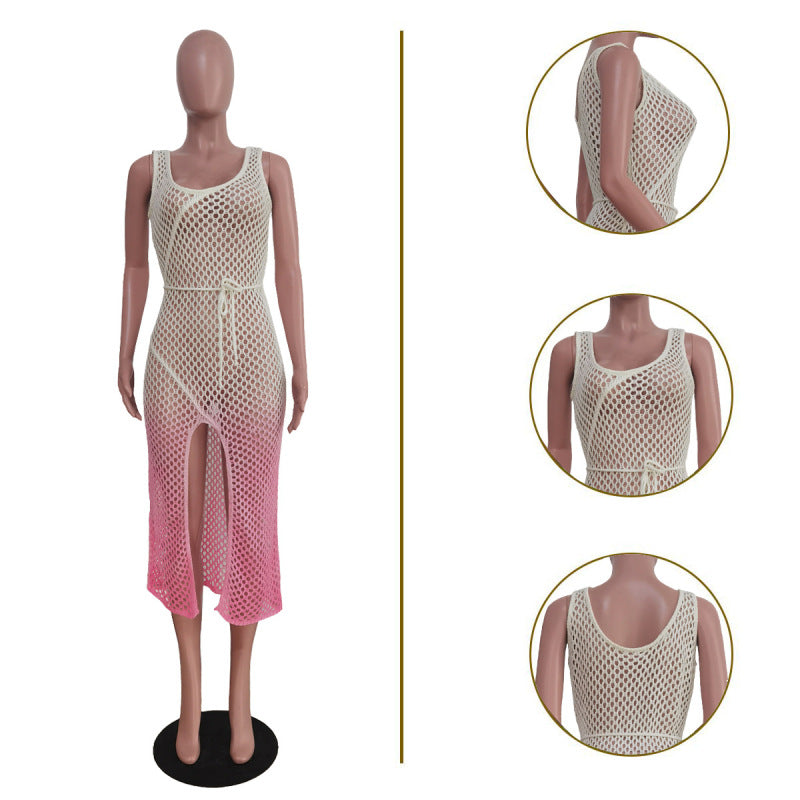 Women'S Casual Gradient Hand Knit Beach Dress Blouse