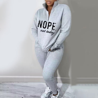 Athleisure Women Letter Printed Casual Long Sleeve Zipper Sweatershirt And Pants Fashion Two Pieces Suit
