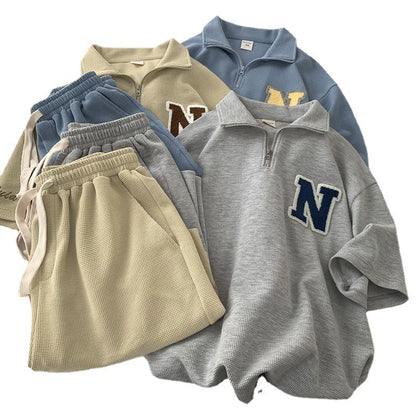 Women Casual Short Sleeve Loose Polo Shirt And Drawstring Shorts Sports Set