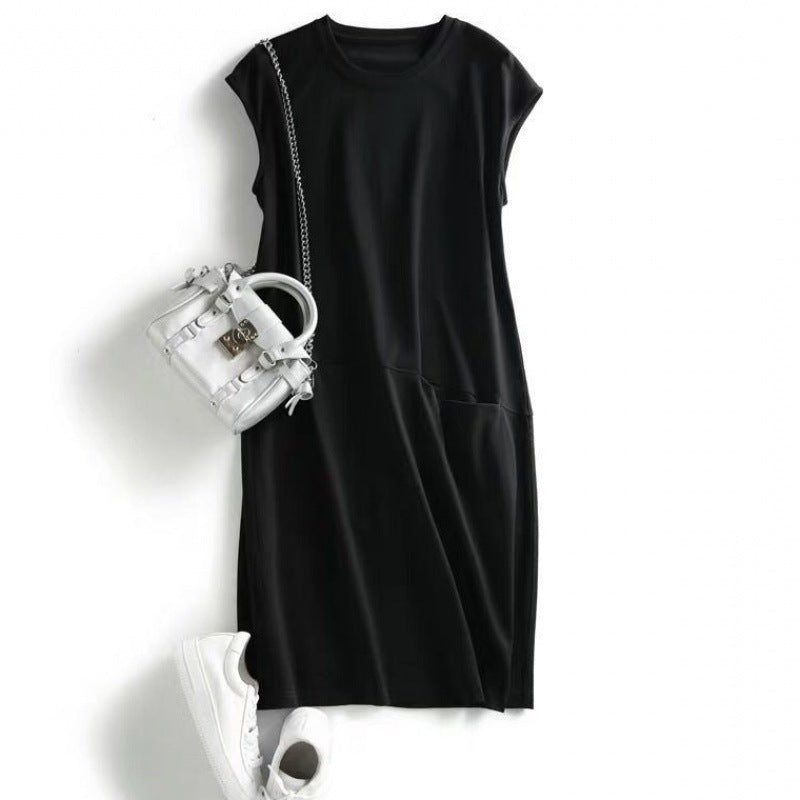 Women Fashion Casual Solid Color Short Sleeve Loose Dress