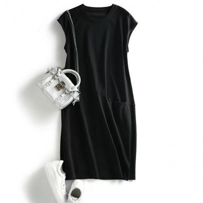 Women Fashion Casual Solid Color Short Sleeve Loose Dress
