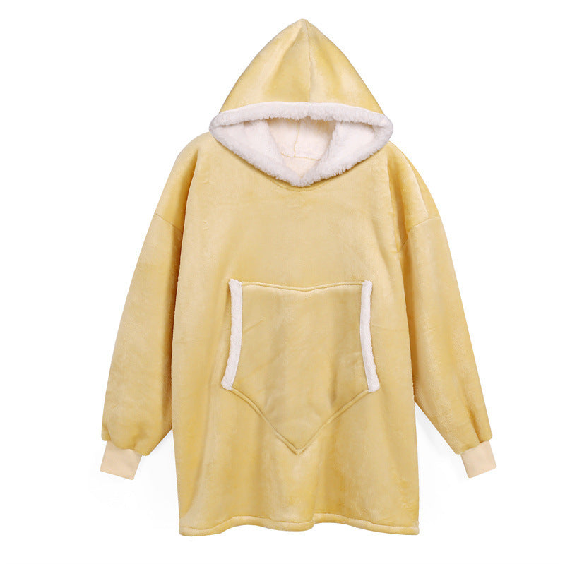 Couples Spring Autumn Casual Lazy Home Solid Color Flannel Long Sleeve Hooded Sleepwear