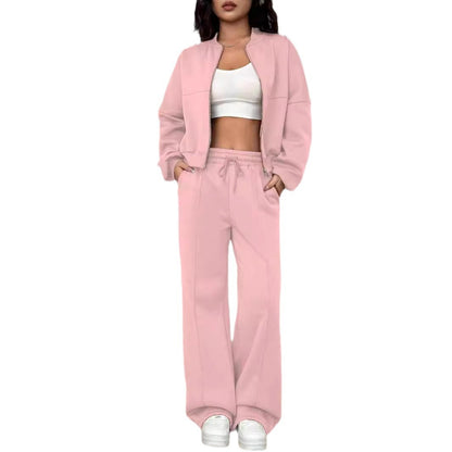 Conjunto informal de dos piezas con top y pantalón con cremallera para mujer