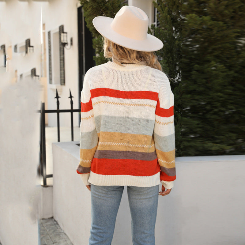 Suéter informal de rayas con bloques de color a la moda para mujer