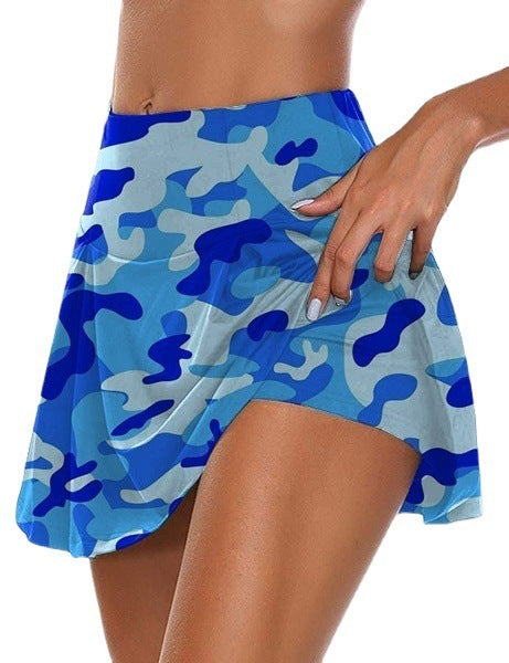 Women Edgy High Waist Color Blocking Camouflage Bodycon Casual Culottes