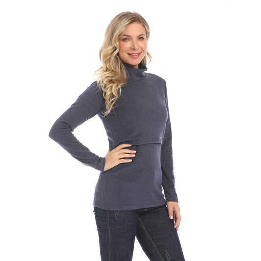 Top de lactancia de manga larga ajustado, elástico, cálido e informal para mujer, moda de otoño e invierno