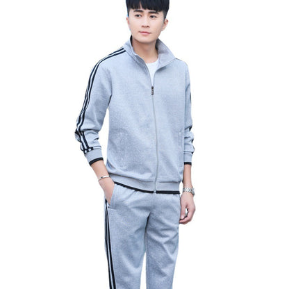 Conjunto deportivo informal para hombre y mujer con sudadera y pantalones de chándal con cremallera y estampado de rayas en contraste para pareja