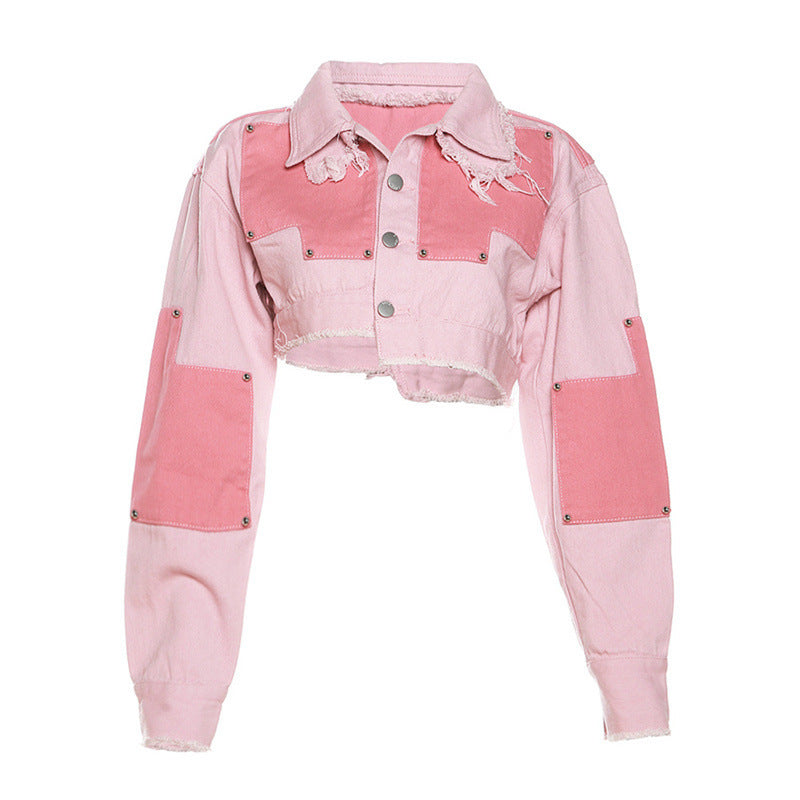 Conjunto de falda vaquera con solapa en contraste informal de otoño para mujer