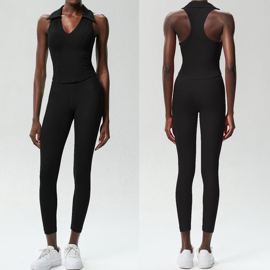 Conjunto de dos piezas de pantalones de yoga deportivos informales con escote en V profundo para mujer