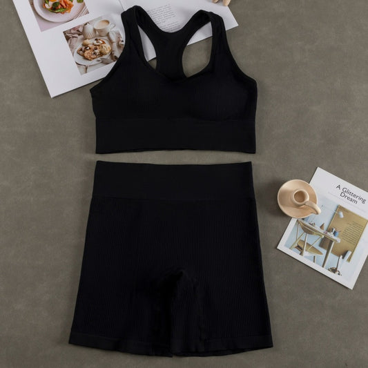 Women Fashion Casual With Chest Pad Shockproof Beautiful Back Sports Vest Shorts Set