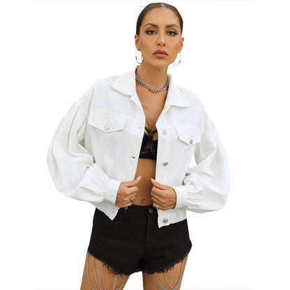 Chaqueta vaquera corta holgada estilo callejero informal para mujer