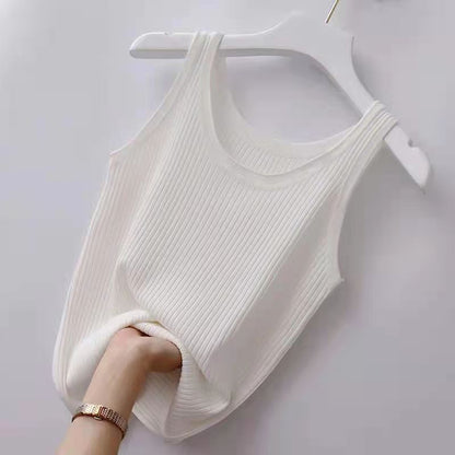 Women Fashion Casual Solid Color Stripe Sleeveless Tank Top
