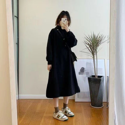 Autumn And Winter Women'S Casual Loose Solid Color Thickened Over-The-Knee Hoodies