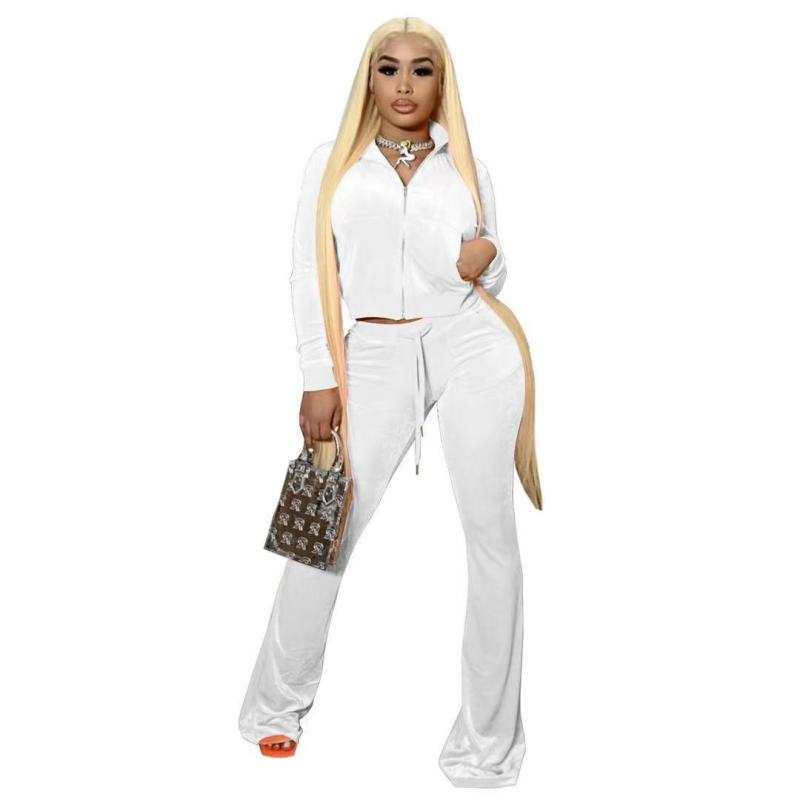 Athleisure Women Solid Color Long Sleeve Navel Top And Flare Pants Casual Two Pieces Set