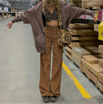 Corduroy Dagging Wide Leg Casual Women Solid Color Pants